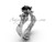 14kt white gold diamond leaf and vine, Fleur de Lis, enhanced Black Diamond engagement ring VD20831