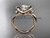 14kt rose gold twisted rope three stone engagement ring  with a "Forever One" Moissanite RP8146