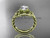 14kt yellow gold celtic trinity twisted rope wedding ring with a "Forever One" Moissanite center stone RPCT9125