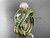 14k Yellow Gold White Pearl Flower and Leaf Engagement Ring with a Double Matching Band AP70S