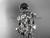 14kt White Gold Diamond Flower Round Tahitian Black Cultured Pearl Engagement Set ABP20S