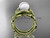 Celtic style wedding set 14kt yellow gold diamond pearl leaf ring CTP764S