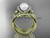 Pearl and diamond double band engagement ring 14kt yellow gold bridal ring AP146S