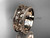 Luxury Modern Bridal Ring, 14kt Rose Gold Wedding Band, Leaf Engagement Ring ADLR548G