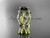 14kt yellow gold diamond leaf and vine wedding ring, engagement ring with Black Diamond center stone and double matching band ADLR68S