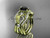 14kt yellow gold diamond leaf and vine wedding ring, engagement ring with Black Diamond center stone and double matching band ADLR68S