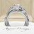 Side view of Celtic oval cut diamond engagement ring set in 14k white gold