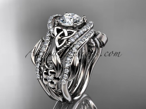 14kt white gold diamond celtic trinity knot wedding ring, engagement ...