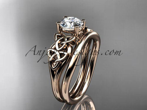 Diamond Celtic Engagement Ring, 14kt Rose Gold Leaf Wedding Ring Set CT7211S