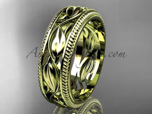 Leaf Wedding Band, 14k Yellow Gold modern Ring ADLR540G