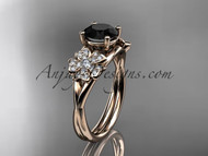 Adorable Black Diamond Sakura Blossom Wedding Ring, Rose Gold Cherry Engagement Ring