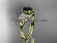 Dazzling Black Diamond Engagement and Wedding Ring, Platinum Sakura Blossom Ring 