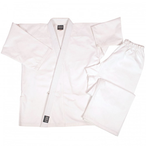 White 10 oz heavyweight karate uniform.