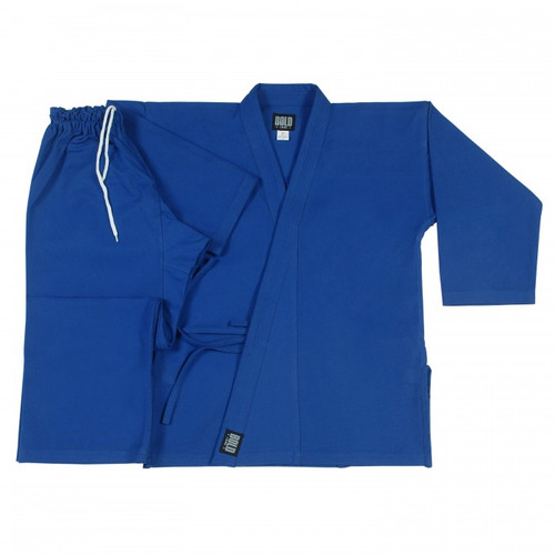 Heavyweight blue karate uniform.