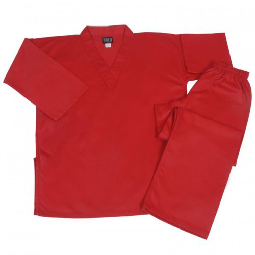 Red 8.5 oz v-neck karate uniform.