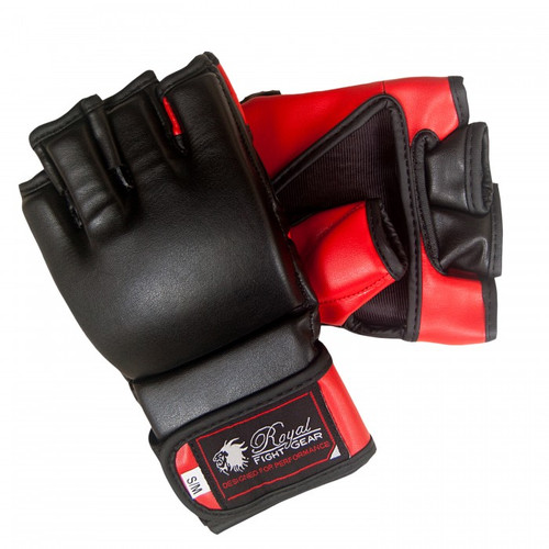 Black and red MMA gloves in imitation leather.