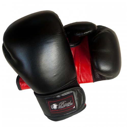 Black and red leather boxing gloves.