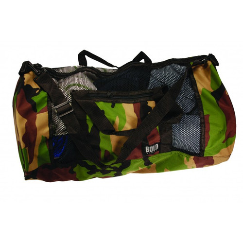 Mesh and canvas martial arts gear bag in camouflage. Mesh and canvas martial arts gear bag in camouflage.