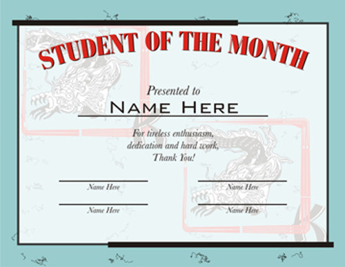 Martial arts Student of the Month certificate.