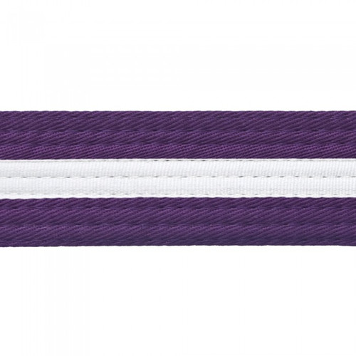 Purple karate belt with white stripe.