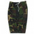 Camo martial arts cargo shorts with black stripes.