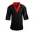 V-neck, black and red, martial arts team uniform top - front view.