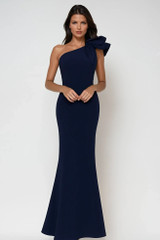 Navy one shoulder evening gown