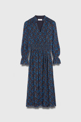 Vieste Dress Navy Multicolour Ditsy Floral Print Crinkled Silk Georgette