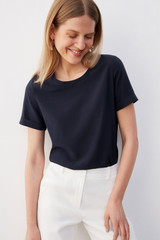 Roche Tee Navy Stretch Matt Silk Satin