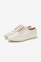 Monte Rosa Lace Up Flat Ivory Croc-Embossed Leather