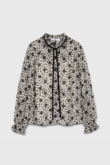 Albury Blouse Black And White Clover Print Silk Chiffon
