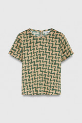 Roche Tee Green And Sand Wave Print Silk Satin