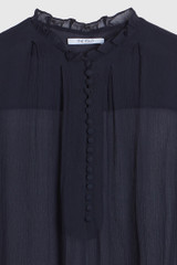 Short Sleeve Tierney Blouse Navy Crinkle Silk Georgette