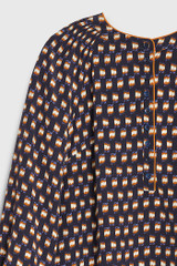 Corsica Blouse Navy Multicolour Ikat Geo Print Silk