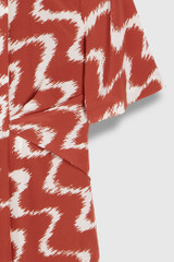 Liberta Dress Terracotta Red And Ivory Wave Print Silk