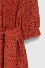 Leventi Dress Terracotta Red Broderie Anglaise Cotton-Poplin