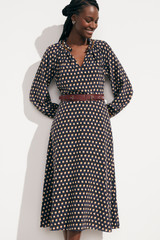Aldbury Dress Navy Multicolour Ikat Geo Print Silk
