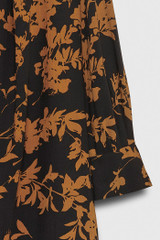 Lutana Dress Black And Toffee Floral Print Fine Wool