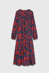 Arienzo Dress Navy And Red Floral Print Textured Silk