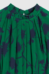 Lavinia Dress French Navy And Bright Green Ikat Floral Print Silk