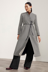 Romolo Coat Black And Ivory Houndstooth Wool Cotton