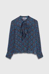 Deloraine Blouse Navy Multicolour Ditsy Floral Print Crinkled Silk Georgette