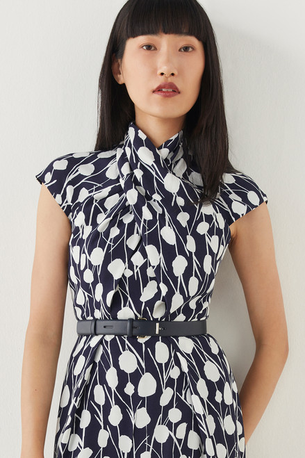 Mirabello Dress Navy And Ivory Abstract Print Crepe