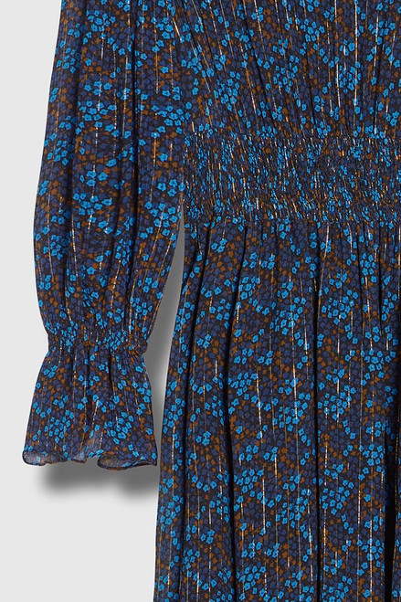Vieste Dress Navy Multicolour Ditsy Floral Print Crinkled Silk Georgette