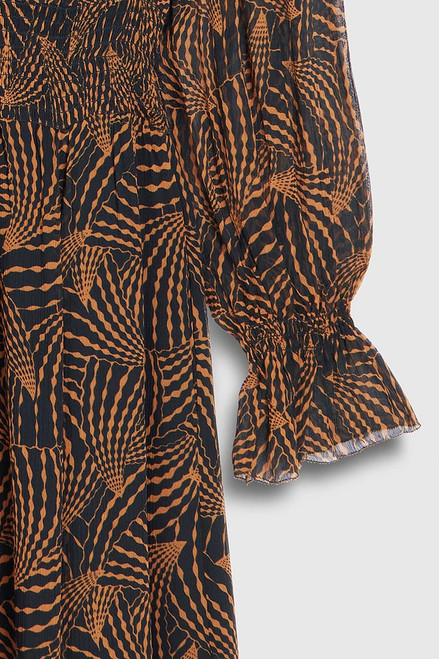 Vieste Dress Navy And Toffee Shell Print