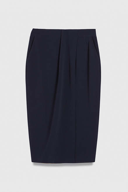 Clever Crepe Draped Pencil Skirt Navy