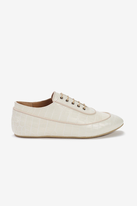 Monte Rosa Lace Up Flat Ivory Croc-Embossed Leather