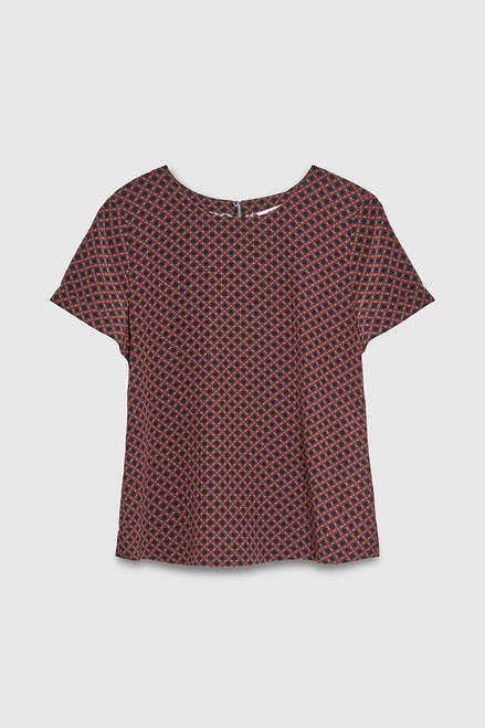 Porto Top Toffee Geo Print Silk