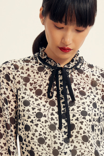 Albury Blouse Black And White Clover Print Silk Chiffon