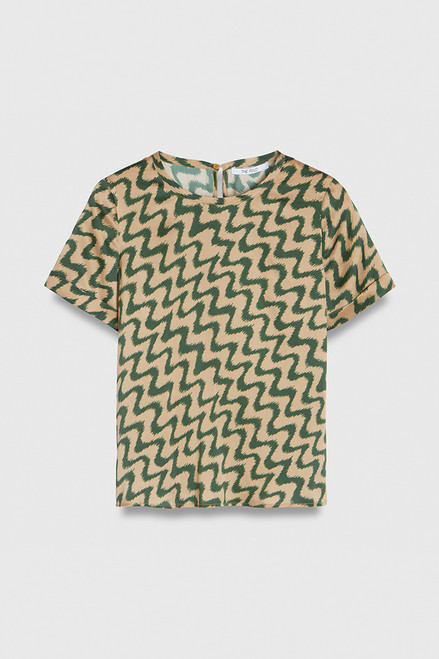 Roche Tee Green And Sand Wave Print Silk Satin